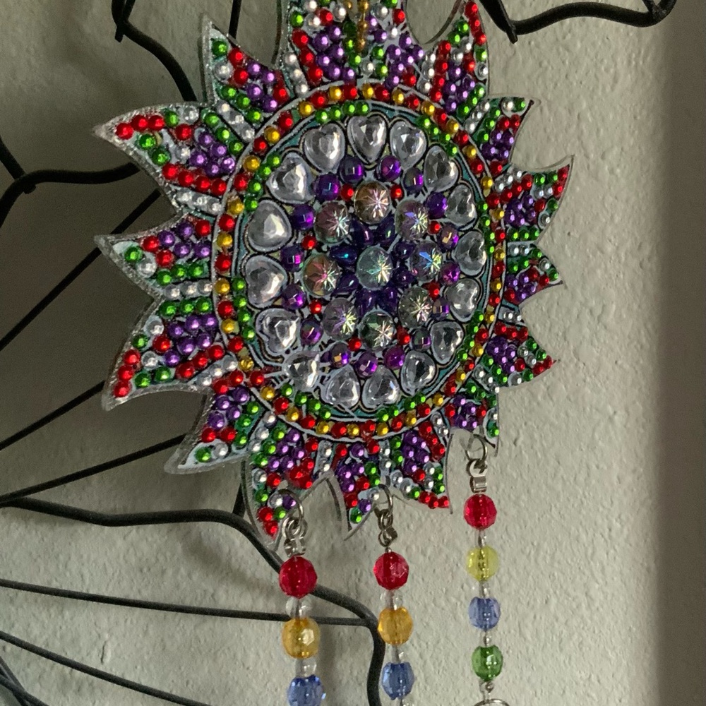 Colorful Beaded Sunburst Wall Hanging